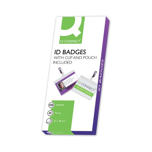 KF00302 | Protect the security of your site with these Q-Connect hot laminating badges, which fully encapsulate contents for long lasting use. These 125 micron badges can be heat sealed with a laminator and come with clips attached, ready to use. Each badge measures 67 x 98mm. This pack contains 25 badges.