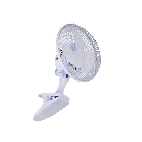 KF00401 | This six inch diameter fan features a sturdy easy-to-open fan clip that lets you secure the fan to almost any tabletop or shelf, even running upside down, allowing you to enjoy a cool and pleasant atmosphere. The fan head can be tilted, also pivot at a vertical angle provides a cooling stream of air at almost any angle, or use the two speed adjustable control to suit your preferences. This 20W motor compact fan offers excellent flexibility in terms of portability. A quiet desk fan with a silent operation at 48 dBA allows you to work or sleep peacefully. Plug in, mains powered with a 1.5m cable.