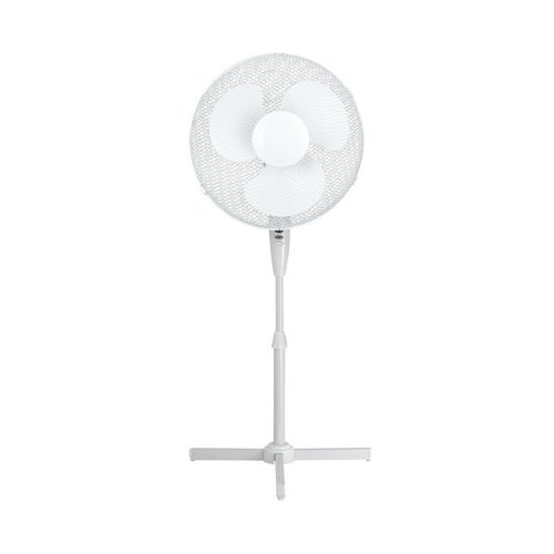 KF00404 | This mains powered fan features a sturdy height adjustable floor stand. You can manually tilt the fan to suit your needs, and the automatic oscillating function rotates the fan head back and forth to provide cooling to an entire room. The adjustable controls let you select between three fan speeds to suit your preferences.