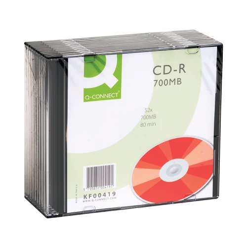 KF00419 | If you want an easy way to store a number of different files in a variety of forms, then you need these Q-Connect writable CD's. Each one of these CDs can take up to 700MB of data or 80 minutes of standard compression audio. Almost every computer has a CD drive and these disks are a perfect way to utilise this fact to provide you with storage that is perfect for keeping files when you are on the go.