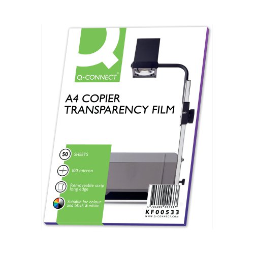 This Q-Connect Copier Film is ideal for over head projection that is clear and sharp. With the same sharp printing that you would expect from a laser printer, you can be sure that colour and black and white prints keep the same high definition. When you really need to impress with a presentation, this is the perfect way to ensure that you can have the highest quality visual aid possible. These films are easy to print and even simpler to use.