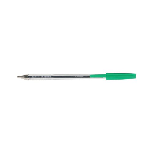 KF01043 | Choose this pack of 50 Q-Connect Medium Ballpoint Pens for affordable, high quality writing. Perfect for use in homes, offices and schools, with smooth-flowing ink that lasts. The medium nib, made from tough tungsten carbide, is ideal for general handwriting and drawing with bold lines. The long-lasting green ink is designed for frequent note-taking and colour coding, and the cap is ventilated for extra safety. This pack contains 50 green pens.