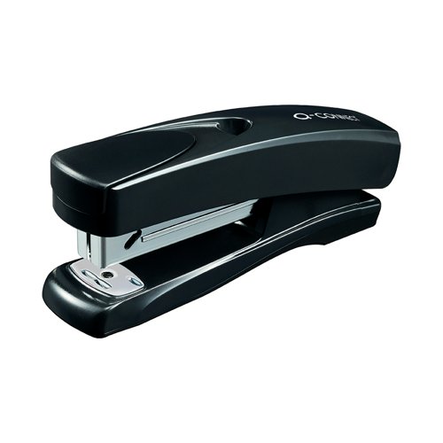 This half strip Q-Connect stapler features a tough metal chassis encased in durable plastic for general stapling tasks at home, school, or in the office. The stapler has a stapling capacity of up to 20 sheets of 80gsm paper and uses standard 26/6mm and 24/6mm staples. This black stapler also features a simple top loading mechanism.