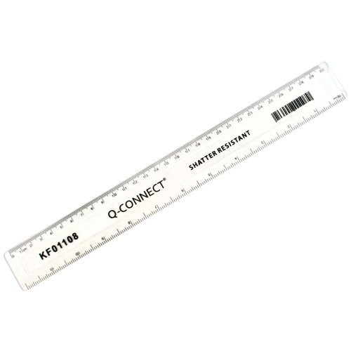 Q-Connect Ruler Shatterproof 300mm Clear (Inches on one side and cm/mm on the other) KF01108 KF01108