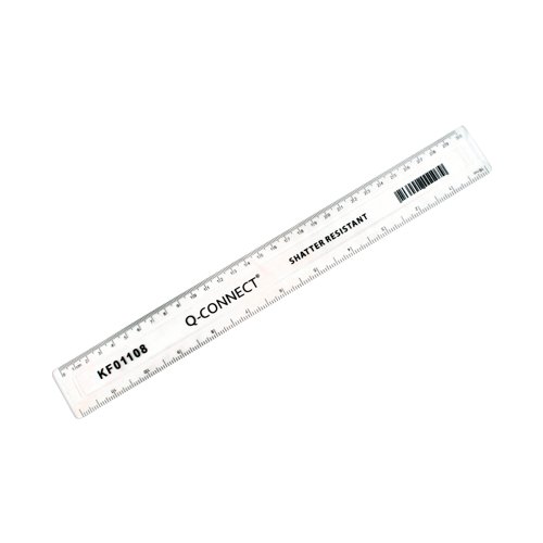 Q-Connect Shatter Resistant Ruler 30cm Clear (Pack of 10) KF01108Q KF01108Q