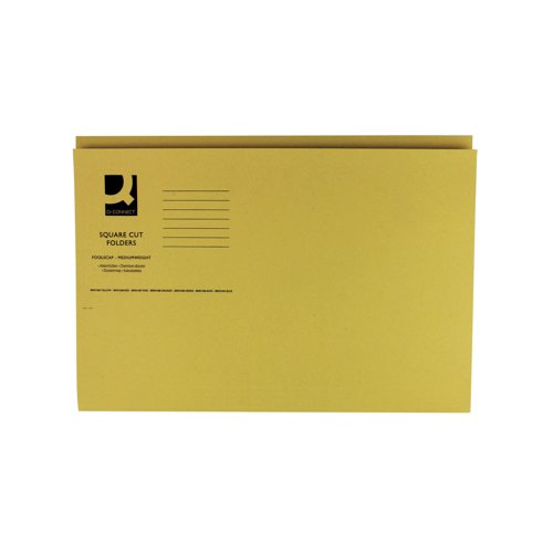 Q-Connect Square Cut Folder Mediumweight 250gsm Foolscap Yellow (Pack of 100) KF01185