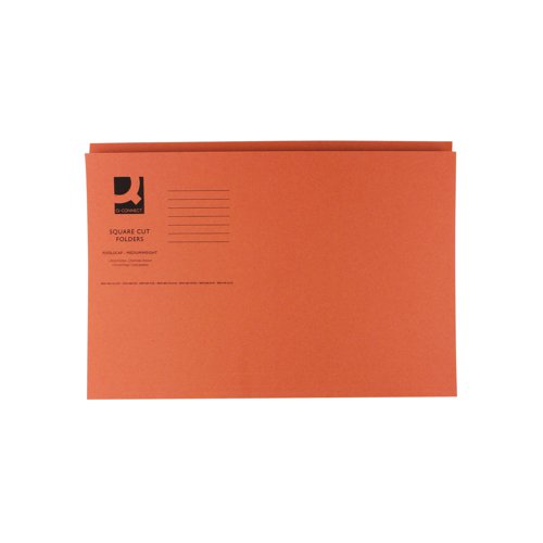 Q-Connect Square Cut Folder Mediumweight 250gsm Foolscap Orange (Pack of 100) KF01188 KF01188