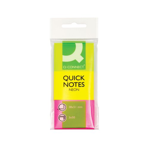 Q-Connect Quick Notes 38 x 51mm Neon (Pack of 3) KF01224