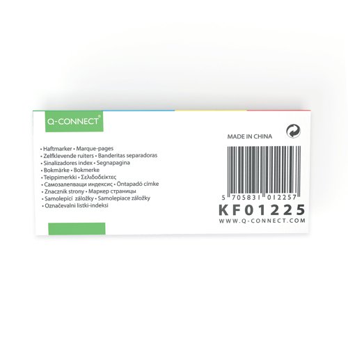 KF01225 | These Q-Connect Quick Tabs are perfect for marking pages in books. With glue that is designed for easy application and removal, you can reposition and re-use these tabs as required. Each tab measures 25 x 45mm and has a coloured tip, allowing you to implement a colour coded system that makes organisation easier. These transparent tabs are designed to show the text on the page beneath, preventing unnecessary obstruction and come with tips in 4 colours: red, yellow, blue and green for quick and easy reference. This pack contains 40 tabs of each colour (160 tabs in total).