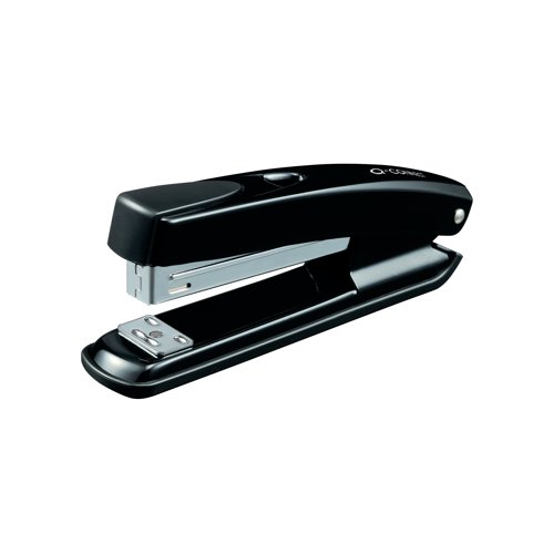 This full strip, all metal Q-Connect stapler is ideal general stapling tasks at home, school, or in the office. The stapler has a stapling capacity of up to 20 sheets of 80gsm paper and uses standard 26/6mm and 24/6mm staples. This black stapler also features an 80mm throat depth and a simple top loading mechanism.