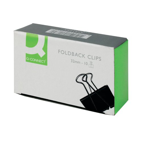 Q-Connect Foldback Clip 32mm Black (Pack of 10) KF01284 Paper Clips & Binders KF01284