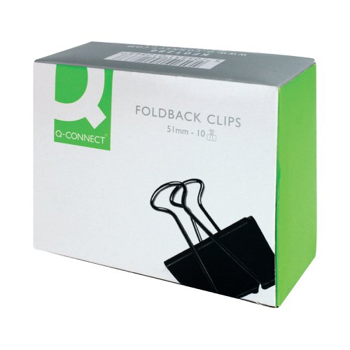 Q-Connect Foldback Clip 51mm Black (Pack of 10) KF01286 Paper Clips & Binders KF01286