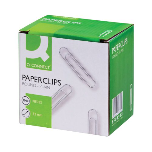 Q-Connect Paperclips Plain 32mm (Pack of 1000) KF01315 Paper Clips & Binders KF01315