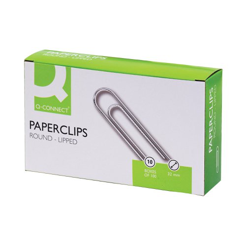 Q-Connect Paperclips Lipped 32mm (Pack of 1000) KF01316Q Paper Clips & Binders KF01316Q