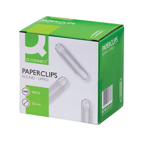 Q-Connect Paperclips Lipped 32mm (Pack of 1000) KF01317 Paper Clips & Binders KF01317