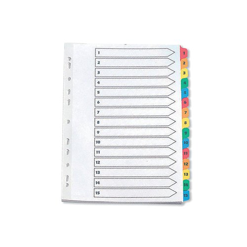 Q-Connect 1-15 Index Multi-punched Reinforced Board Multi-Colour Numbered Tabs A4 White KF01520