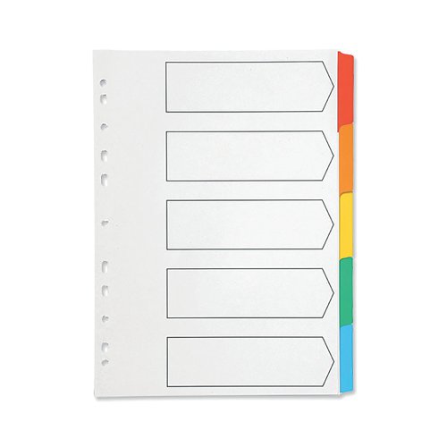 Q-Connect 5-Part Index Multi-punched Reinforced Board Multi-Colour Blank Tabs A4 White KF01525