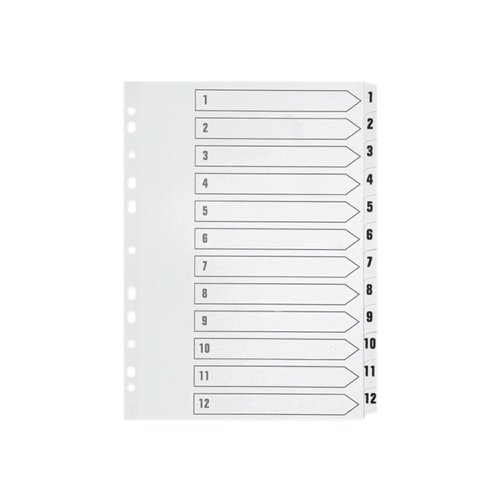 Q-Connect 1-12 Index Multi-Punched Reinforced Board Clear Tab A4 WhiteKF01529