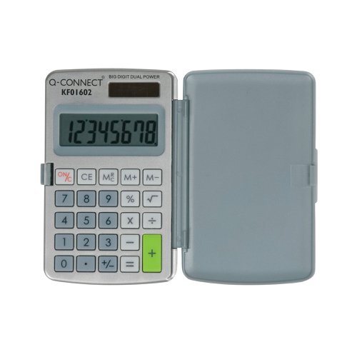 The large and easy-to-use keypad features three memory keys, a percentage calculator and one-touch sign change key. Protect the screen with the fold-back cover when in your pocket or bag. The eco-friendly design features dual power operation - solar with a battery backup - and it automatically switches off when not in use.