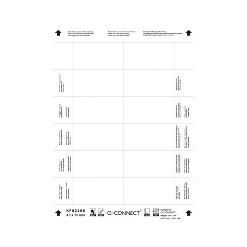 Q-Connect Name Badge Inserts 40x75mm 12 per Sheet Pack of 25 KF02288