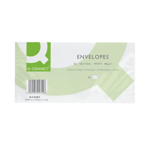 Q-Connect DL Envelopes Plain Wallet Self Seal 80gsm White (Pack of 1000) KF02712