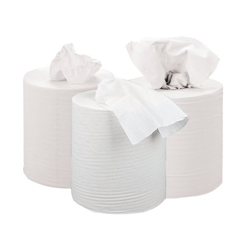 2Work 2-Ply Centrefeed Roll 150m White (Pack of 6) KF03804