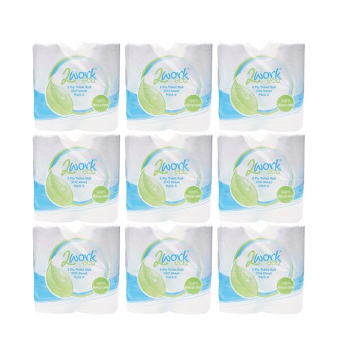 2Work Recycled Toilet Roll 2-Ply 200 Sheets (Pack of 36) KF03809