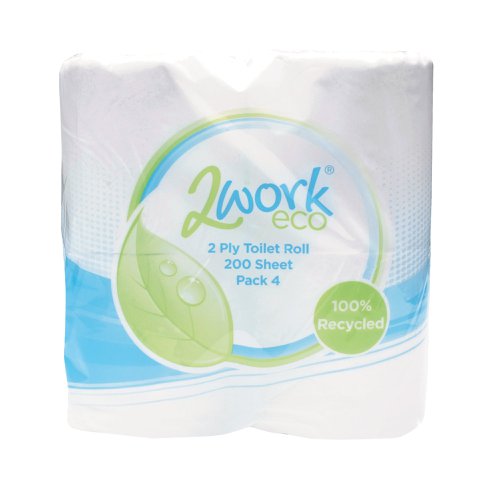 2Work Recycled Toilet Roll 2-Ply 200 Sheets (Pack of 36) KF03809