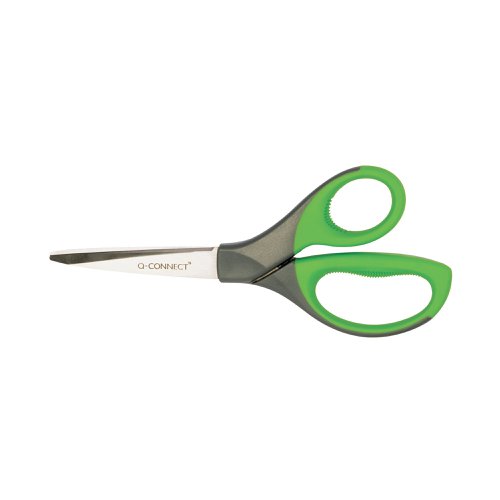 Q-Connect Premium Ergonomic Scissors 210mm Stainless Steel Blades Green/Grey Handle KF03987