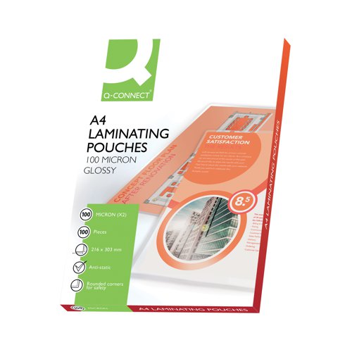 A4 Q-Connect Laminating Pouch 200 Micron (Pack of 100) KF04115.  200 micron in total ( 2 x 100 micron )