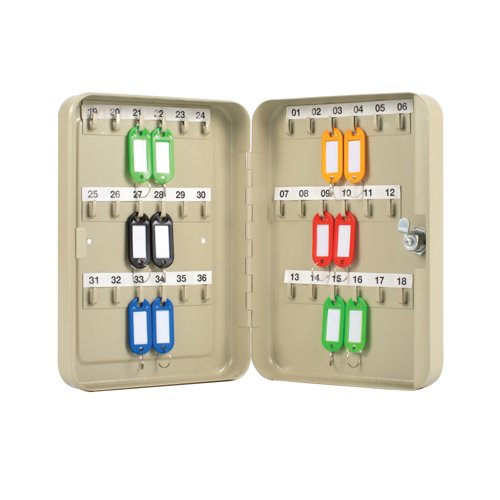 Q-Connect Key Cabinet 36 Key Fobs 180x250x60mm Pearl Grey KF04272