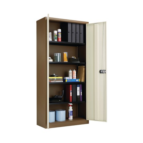 Jemini 2 Door Storage Cupboard Metal 950x420x1960mm Coffee/Cream KF08502