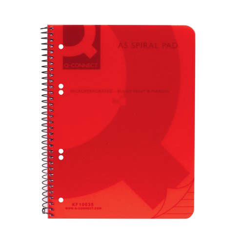 Q-Connect Spiral Bound Polypropylene Notebook 160 Pages A5 Red (5 Pack) KF10035