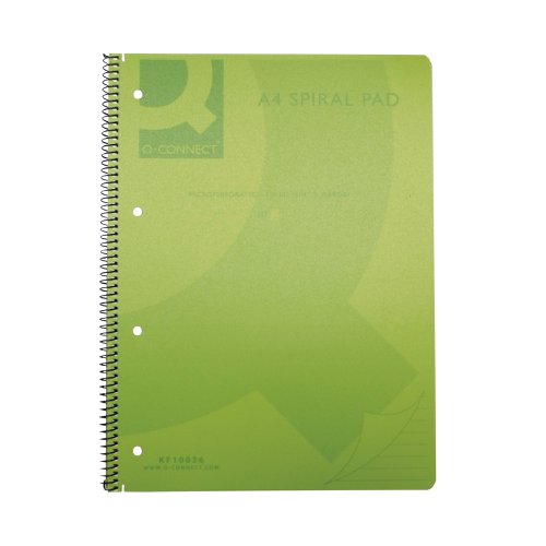 Q-Connect Spiral Bound Polypropylene Notebook 160 Pages A4 Green (5 Pack) KF10036