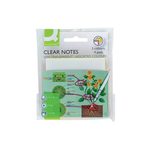 Q-Connect Clear Notes 76x76mm Semi-Transparent Assorted (Pack of 4)