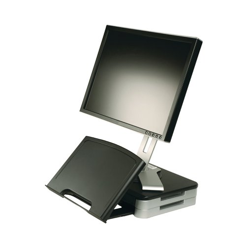 Q-Connect Monitor Stand with Built In Angled Copyholder Black KF10700 Laptop / Monitor Risers KF10700