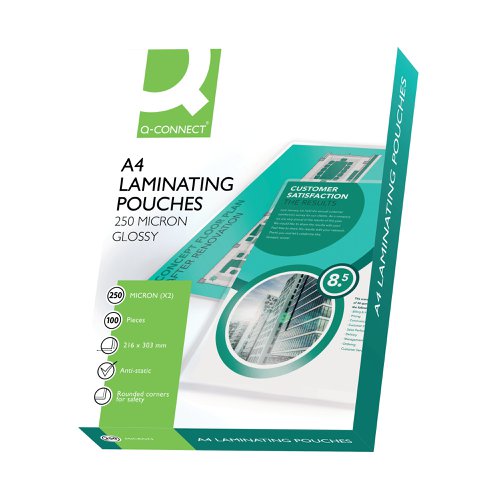 Q-Connect 2x250 Micron Heavy Duty Laminating Pouches (Pack of 100) KF11341 Laminating Pouches KF11341