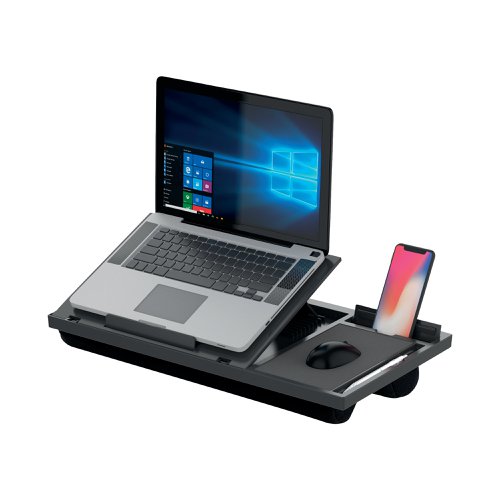 Q-Connect Height Adjustable Laptop Stand with Mousepad and Phone Holder Black KF14471