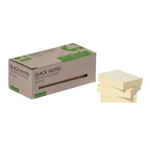 Q-Connect Recycled Notes 38x51mm Yellow (Pack of 12) KF17323