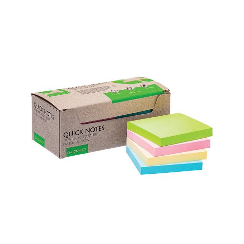 Q-Connect Recycled Notes 76x76mm Pastel Rainbow (Pack of 12) KF17324