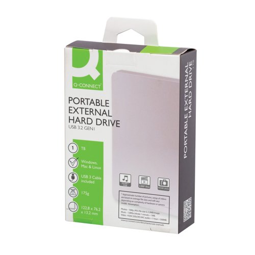 Q-Connect Portable External Hard Drive 1TB with USB Cable Silver KF18083
