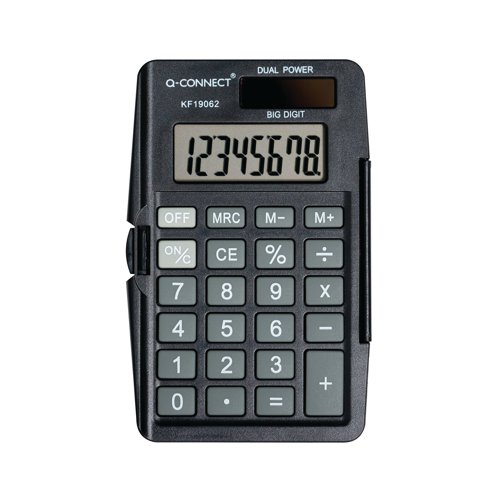 Q-Connect 8 Digit Pocket Calculator with Cover Black KF19062 | KF19062 | VOW