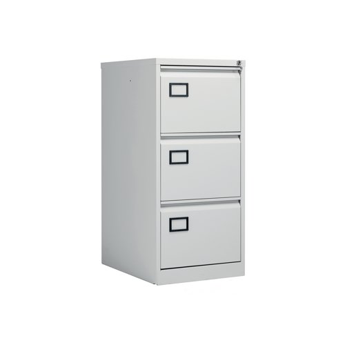 Store your files and documents safely and securely in this stylish, three drawer filing cabinet. Made from robust material and featuring an anti-tilt mechanism it offers sturdy support ideal for everyday use. Each drawer can be fully extended for ease of access and are mounted on smooth, rollerball runners that enable you to open and close them effortlessly. The cabinet can be locked offering ultimate security for your confidential papers.