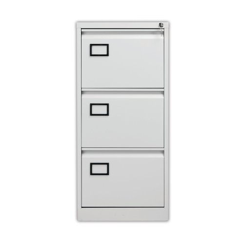 Store your files and documents safely and securely in this stylish, three drawer filing cabinet. Made from robust material and featuring an anti-tilt mechanism it offers sturdy support ideal for everyday use. Each drawer can be fully extended for ease of access and are mounted on smooth, rollerball runners that enable you to open and close them effortlessly. The cabinet can be locked offering ultimate security for your confidential papers.