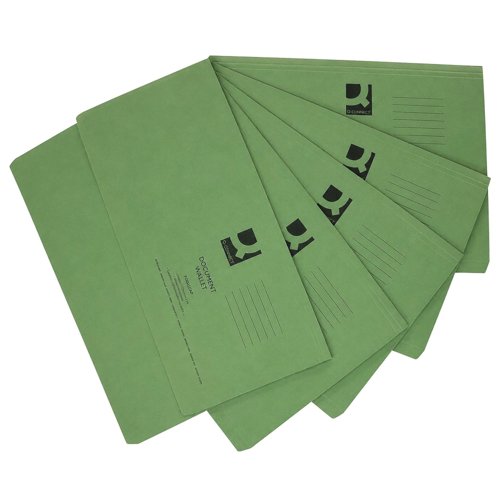 KF23012 Q-Connect Document Wallet Foolscap Green (Pack of 50) KF23012