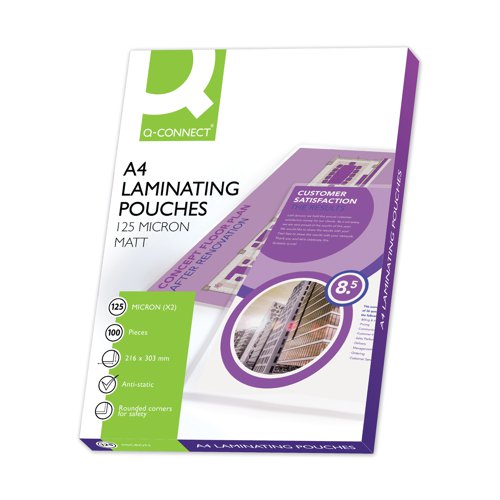 Q-Connect Matt A4 Laminating Pouch 250 Micron (Pack of 100)