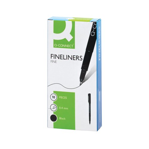 Q-Connect Black 0.4mm Fineliner Pen (Pack of 10) KF25007 Fineliner & Felt Tip Pens KF25007