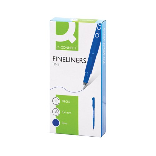 Q-Connect Blue 0.4mm Fineliner Pen (Pack of 10) KF25008 Fineliner & Felt Tip Pens KF25008