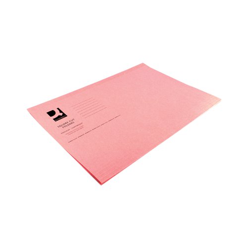 Q-Connect Square Cut Folder Lightweight 180gsm Foolscap Pink (Pack of 100) KF26029