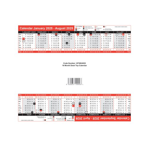 Q-Connect 16 Month Desktop Calendar 2025 KF3004025 Calendars KF3004025